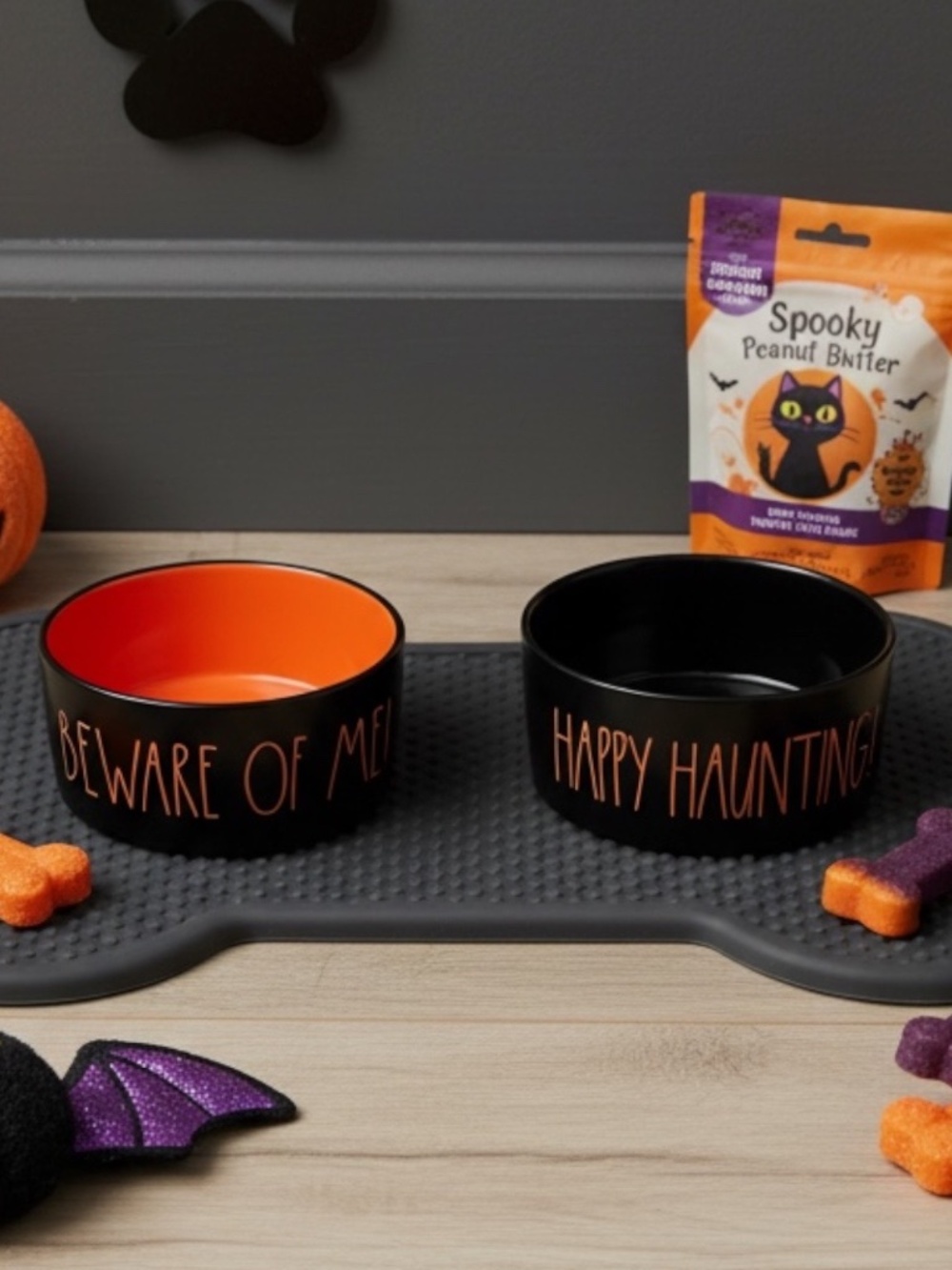 Rae Dunn Halloween Dog Bowl Set